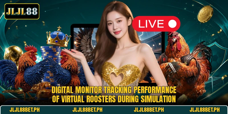 Digital monitor tracking performance of virtual roosters during simulation Digital monitor tracking performance of virtual roosters during simulation