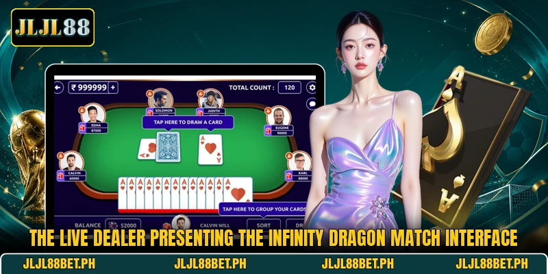 The live dealer presenting the Infinity Dragon Match interface The live dealer presenting the Infinity Dragon Match interface
